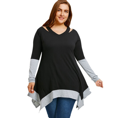 

Cut Out Plus Size Panel Handkerchief T-shirt