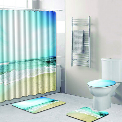

Gobestart 4PCS Sea Style Non Slip Toilet Polyester Cover Mat Set Bathroom Shower Curtain