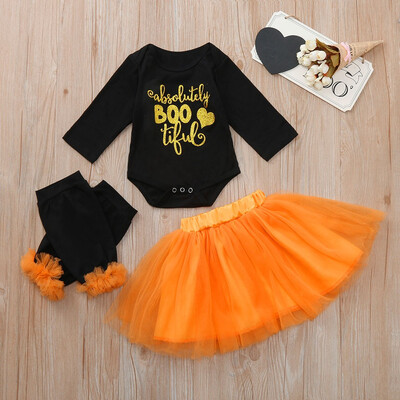 

3PC Newborn Baby Girls Letter Heart RomperSkirtLegging Halloween Clothes Sets