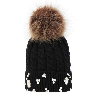 

New Cute Kids Baby Warm Winter Pearl Knit Beanie Fur Pom Pom Hat Crochet Ski Cap
