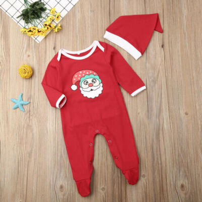 

US Infant Baby Girl Boy Christmas Santa Claus Romper Bodysuit Cotton Clothes Set