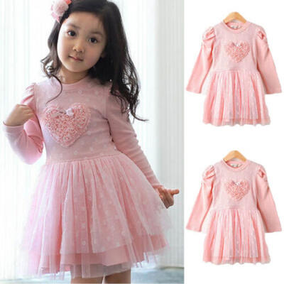 

Flower Girls Princess Dress Kids Baby Party Wedding Pageant Long Sleeve Dresses