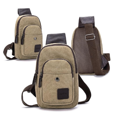 

New Fashion Men Boys Casual Canvas Crossbody Bag Multi-Pocket Military Army Style Zipper Outdoor Small Bag BlackKhaki