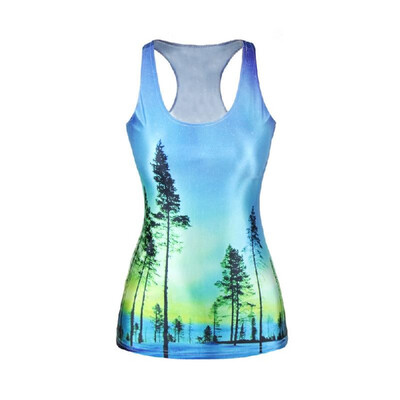

Europe Fashion Women Tank Top Galaxy Digital Print Colorful Vest Round Neck Sleeveless Casual Camisole