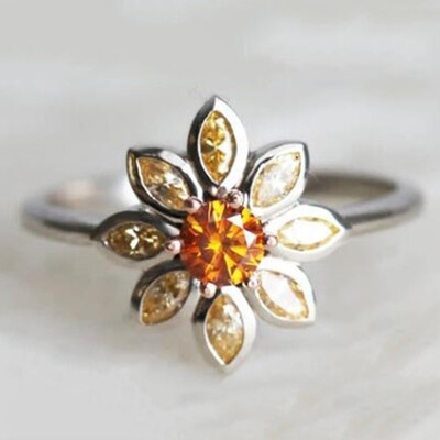 

Stone Fashion Jewelry Femme Gold Silver Color Cute Sunflower Crystal Wedding Rings for Women
