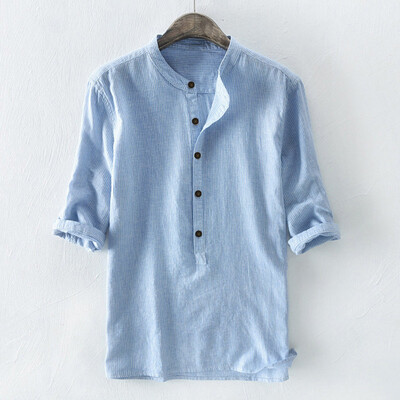 

Toponeto Fashion Mens Stripe Button Casual Linen&Cotton Long Sleeve Top Blouse