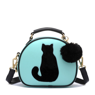 

2017 Fashion Women Handbag PU Leather Bag Full Moon Candy Color Cute Cat With Fur Ball Women Shoulder Bags Crossbody Bag B014