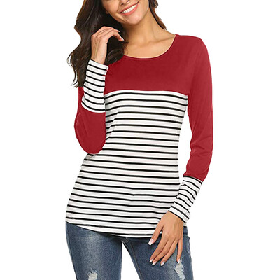 

Starmoon Womens Long Sleeve Top Button Decor Shirts Color Block Striped Blouse