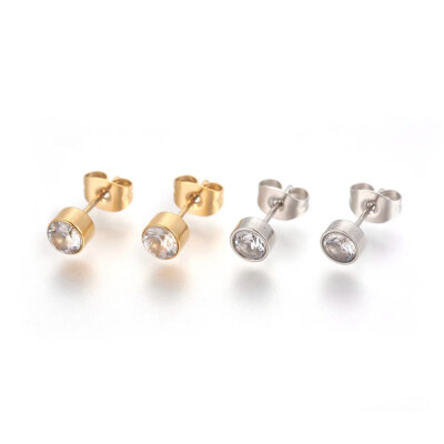 

304 Stainless Steel Stud Earrings with Rhinestone Flat Round Mixed Color 5mm Pin 07mm