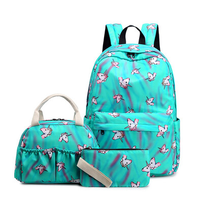 

Student Unicorn Backpack Lunch Bag Pen Bag Set Women Nylon Backpack