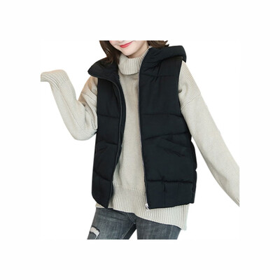 

Toponeto Women Solid Short Outerwear Cotton Jackets Pocket Loose Hooded Vest Coats