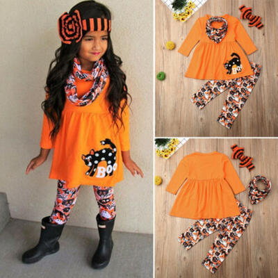 

4PCS Toddler Kids Baby Girl Halloween Tops T-Shirt Pants Headband Clothes Set US