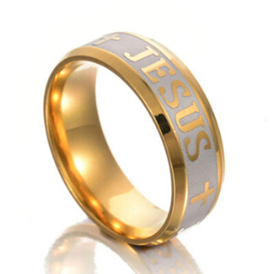 

Christian Jesus JESUS Alphabet Cross Stainless Steel Ring Plated Gold Color-retaining Ring