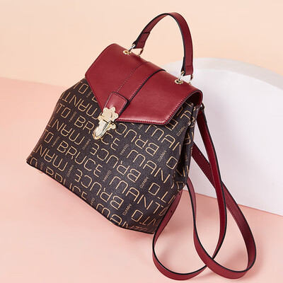 

Montblanc MANTOBRUCE backpack female trend handbags classic printing Korean version of the multi-function travel lady backpack leisure college wind bag MW1183092 brown with red