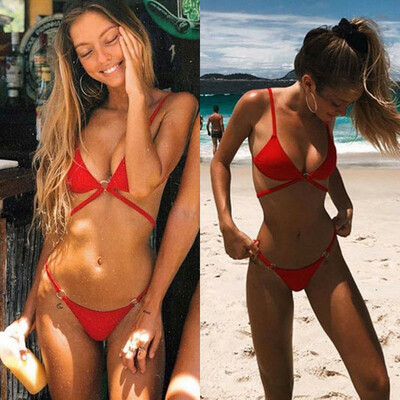 

NEW Women Triangle Padded Bra Bikini Solid Plain Swimsuit Bandage Push-up Swimwear