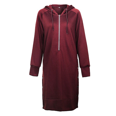 

Ladies Plus Size Solid Drawstring Coat Long Sleeve Autumn Sweater Hoodie Dress