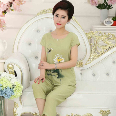 

Print Round Neck Short-sleeved Trousers Fashion Casual Wear Printed Home Service Suit Plus Size