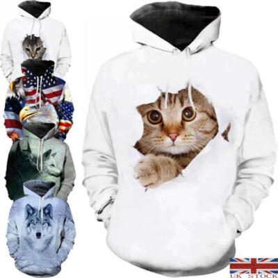 

UK 2019 Pullover Coat Women Men 3D Animal Print Hoodie Graphic Sweater Jacket