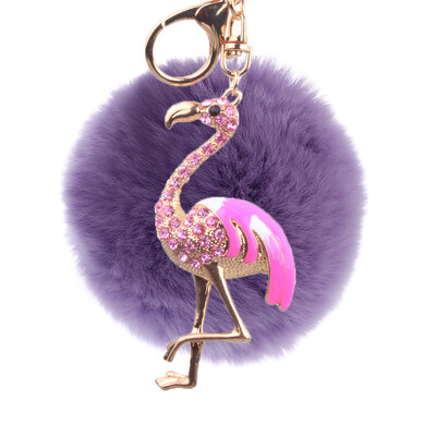 

Flamingo Keychain Rex Rabbit Fur Ball Exquisite Accessories Car Keychain