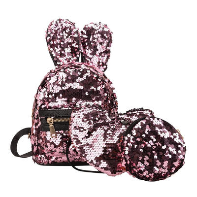 

3pcsset Women Rabbit Ear Sequin Backpacks School Girl Travel Shoulder Bags