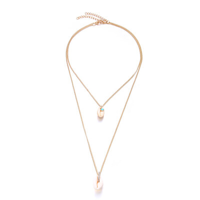 

blue Sea Shell Necklace Choker Jewelry Bohemian Beach Necklace CZ Gold Chain For Women Collar Imitation malachite Crystal 2019