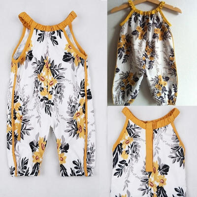 

Baby Girls Cotton Bubble Rompers Floral Clothes Summer Bow knot Jumpsuits 0-4T