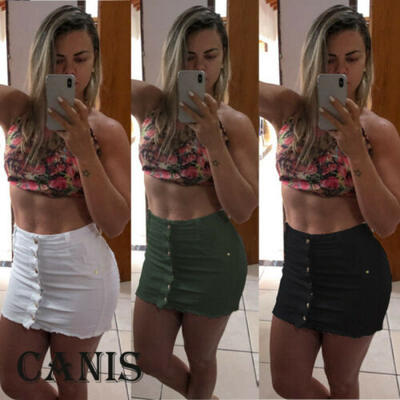 

Women High Waist Skirt Summer Holiday Denim Jean Bodycon A-line Short Mini Dress