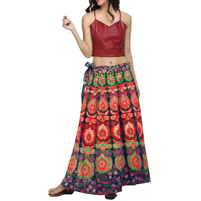 

Roseonmyhand Women Casual Multicolor Feather Print Skirt Loose Boho Long Bohemian Beach Skirt