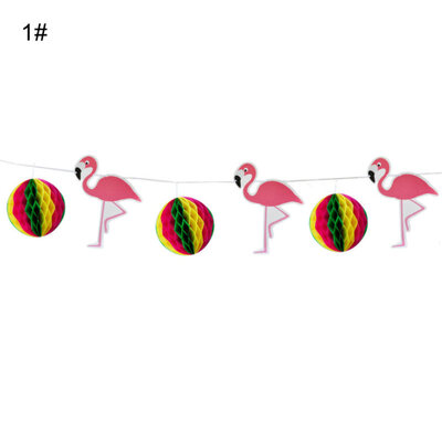 

Hanging Honeycomb Paper Flower Flamingo Coconut Tree Banner Birthday Party Decor