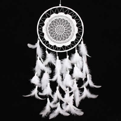 

Originality Big Hot White Dreamcatcher Wind Chimes Indian Style Pearl Feather Pendant Dream Catcher Gift 2018