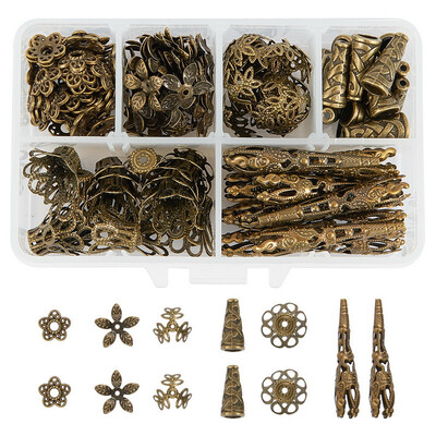 

PH PANDAHALL 1 Box 6 Styles Tibetan Style Alloy&Iron Bead Caps For Jewellery Making