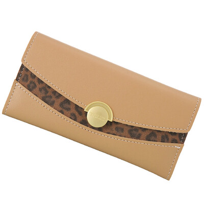 

Womens Leopard Patchwork Round Button Faux Leather Long Wallet Clutch Purse