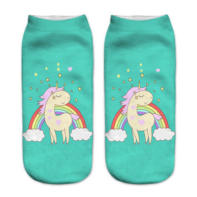 

1 Pair Women Low Cut Ankle Socks Funny Unicorn 3D Printing Socks Cotton Hosiery Printed Socks