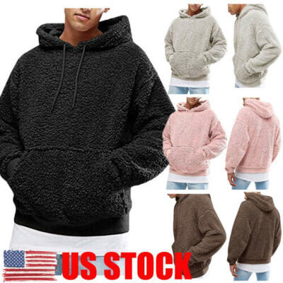 

US Mens Winter Warm Faux Fur Teddy Bear Sweatshirt Hoodie Hooded Tops Pullover
