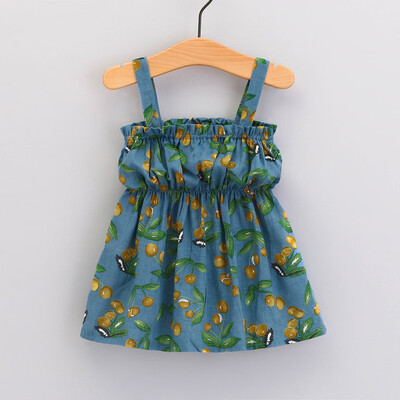 

Toddler Baby Kids Girls Ruched Strap Cherry Print Summer Dress Casual Clothes