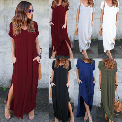 

US Womens Summer Boho Long Dress Evening Cocktail Party Beach Dresses Sundress