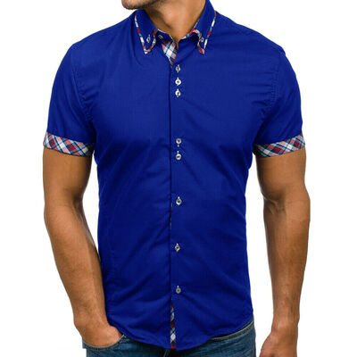 

Mens Slim Fit Summer Short Sleeve Muscle Casual Button-down Formal Shirt Top Tee