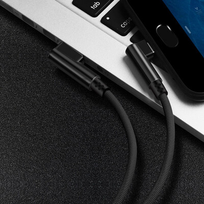 

90 Degree Data Cable  Shape Double Elbow Game Fast Charging Cable Fabric Nylon Braid Cable for iPhone Type C Android