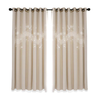 

2pcs Hollow Notes Windows Blackout Curtains with Mesh Yarn Window Drapes