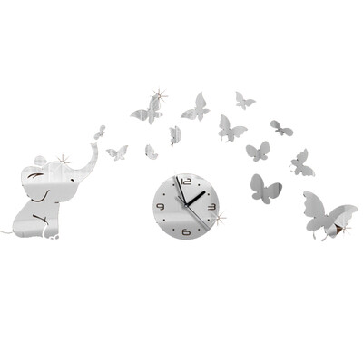 

Elephants Play Butterfly Sticker DIY Mirror Wall Clock Decals Acrylic Home Decoration Mirrored Wallpaper