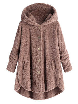 

Hooded Fluffy Plus Size High Low Teddy Coat