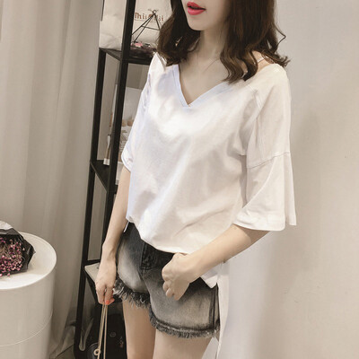 

Womens Fashion Casual Short Sleeve T-Shirt O-Neck Pure Color Short Loose Blouse