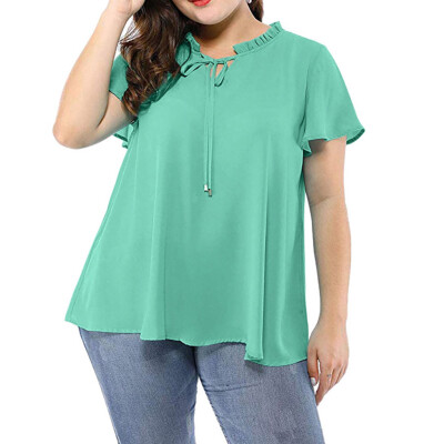 

Starmoon Womens Plus Size Solid Self-tie Neck Ruffle Sleeves Chiffon Blouse Shirt Top