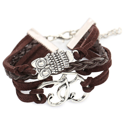 

Novel Cartoon Animal Owl Love Heart Figure 8 Decoration Unisex Multilayer Weave Alloy Rope Bracelet