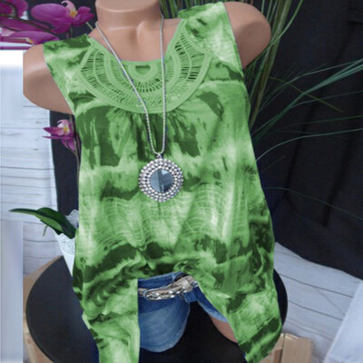 

Nomeni Women Fashion Round Neck Sleeveless Lace Patchwork Tie Dye Printing Tank Top