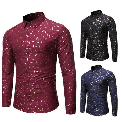 

Mens Long Sleeve Print Shirt Casual Button Down Slim Fit Dress Party T-shirts