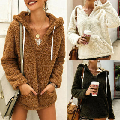 

Women Ladies Warm Fleece Fur Jacket Outerwear Tops Blouse Hooded Fluffy Coat Hot