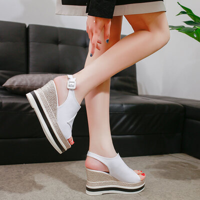 

Slope-heeled sandals Womens summer thick-soled Muffin Cake fish-billed shoes with waterproof platform&high-heeled sandals are