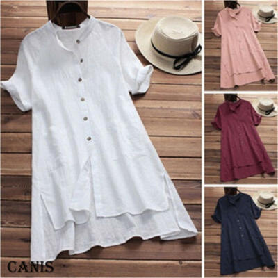 

New Womens Summer Boho Cotton Casual Kaftan Basic Tunic Midi Long Dress -3XL