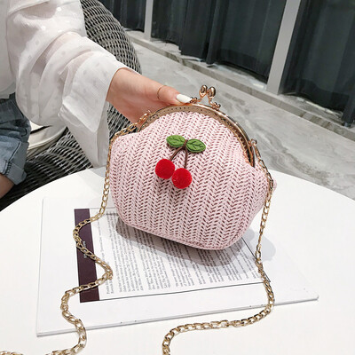 

Tailored Womens Fashion Retro Woven Shoulder Bag Cherry Handbag Woven Bag Beach Bag